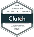 ```json { "alt": "Clutch 2025 badge for Top Network Security Company in California.", "title": "Clutch 2025 Top Network Security Company in California Badge" } ```