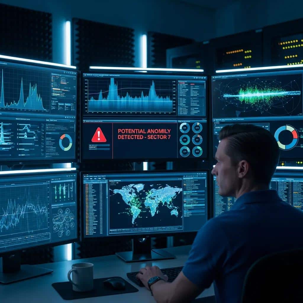 IT technician monitoring network performance in real time to prevent downtime
